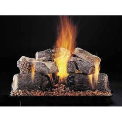 24" Evening Lone Star Double Face Log Set, Embers Pan Burner, Match Light